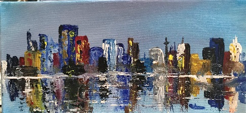Lyn Cityscape using palette knife and acrylics